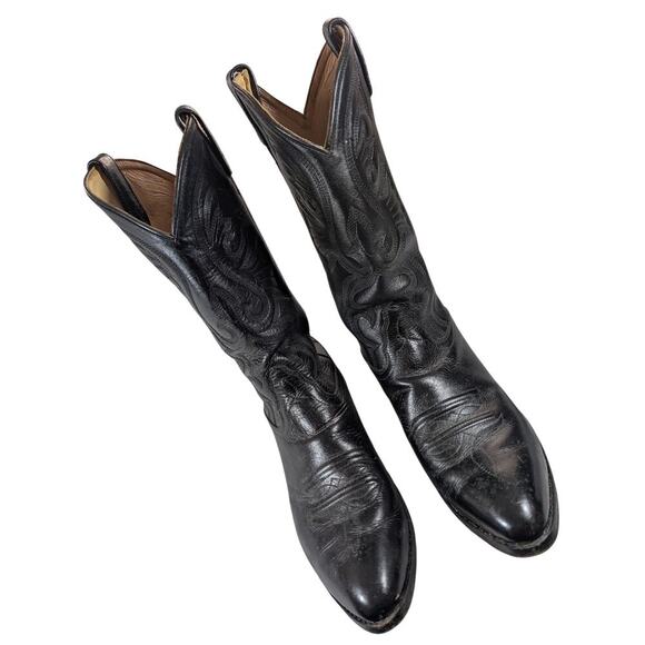 OLD WEST! BLACK GENUINE LEATHER FANCY STITCHED WESTERN COWBOY BOOTS! SZ 10.5 main image 11